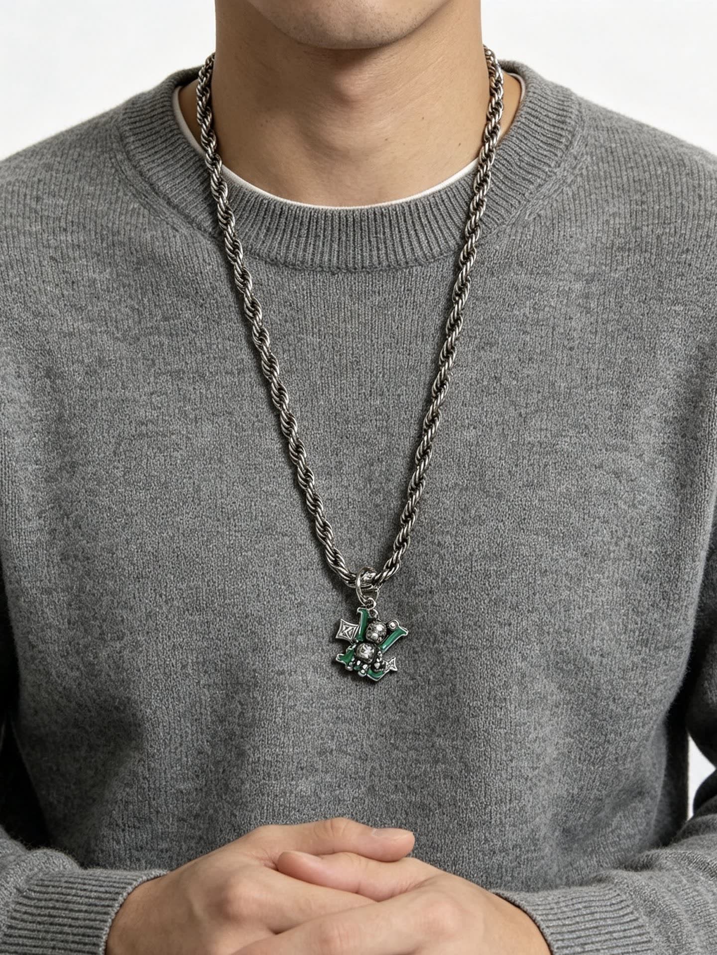 Louis Vuitton Silver Tone Chain with Logo Pendant
